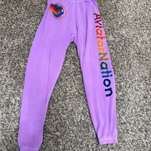 Aviator Nation Lavender Sweatpants with Rainbow Logo